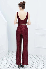 Fabulous V-Neck Sequins Evening Gown Sleeveless Jumpsuit