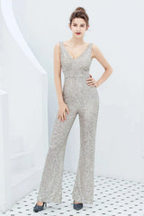 Fabulous V-Neck Sequins Evening Gown Sleeveless Jumpsuit