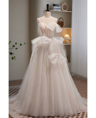 Elegant and noble ivory sleeveless off shoulder beaded bow evening dress ivory thin shoulder strap off back strap prom dress