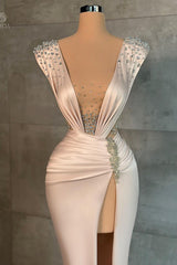 Mode Lange V-hals Split Front Mermaid Evening prom-jurken met strass
