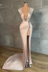 Mode Lange V-hals Split Front Mermaid Evening prom-jurken met strass