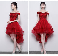 Robe de fête basse haute à la mode, robe de retour à l'épaule rouge