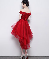 Robe de fête basse haute à la mode, robe de retour à l'épaule rouge