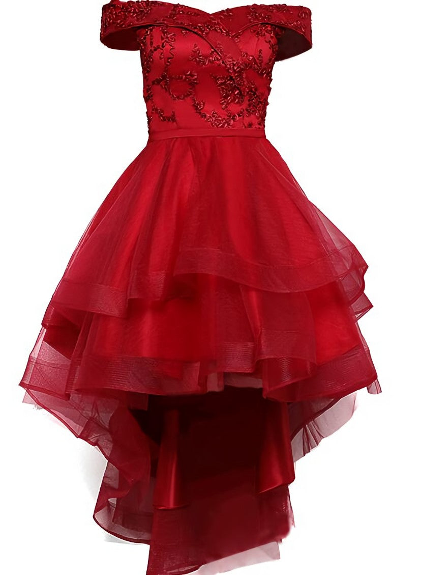 Robe de fête basse haute à la mode, robe de retour à l'épaule rouge