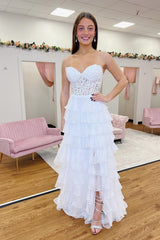 Elegant Ruffle Long Prom Dresses A Line High Slit Dress Outfit