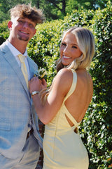 Bliss | Yellow Mermaid Satin V Neck Long Party Dress