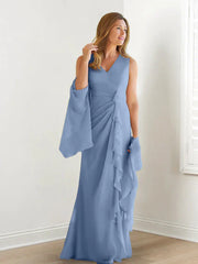 Wrap body/column V-neck sleeveless wrap body mother of the bride dress Pure Color