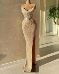 Strapless Sweetheart Mermaid Prom -jurk met lange kralen en pailletten