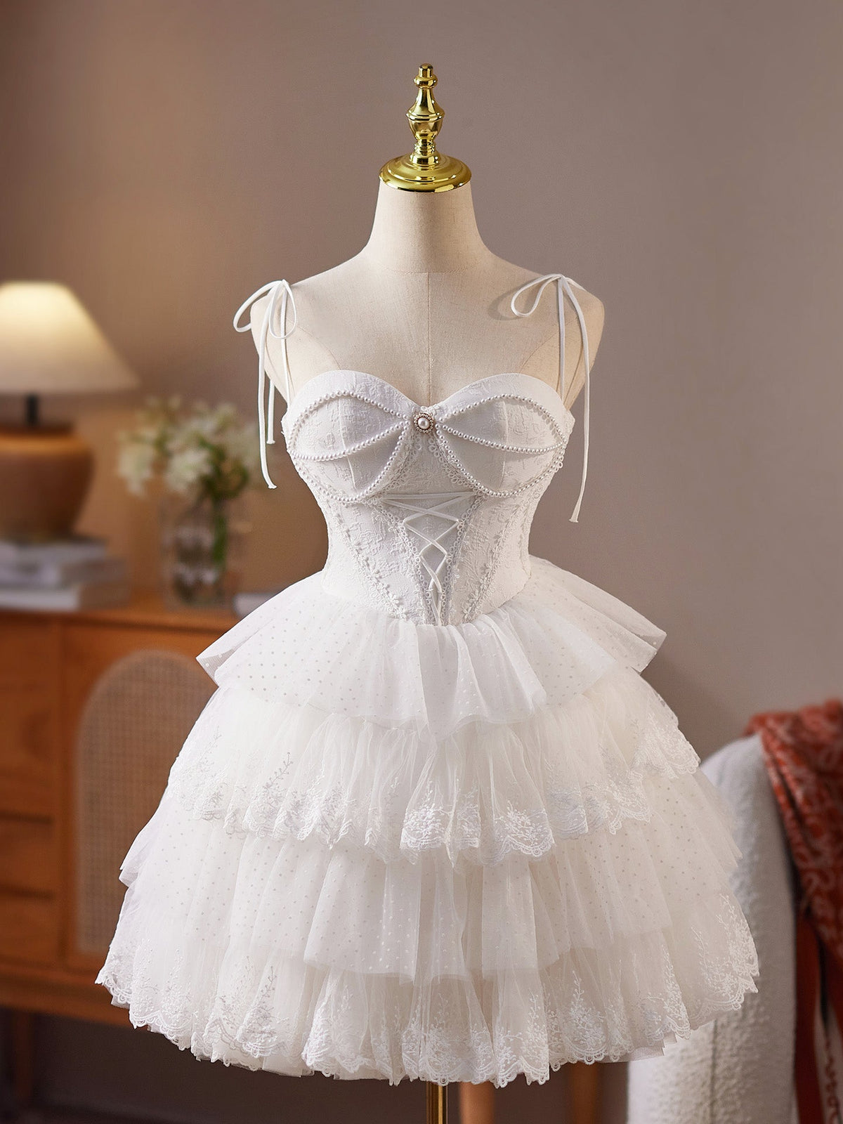 Mini Sweetheart Neck Tulle Lace White Short Prom Dress, White Homecoming Dress