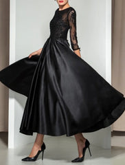 Aimishang A-Line Evening Gown Elegant Dress Wedding Guest Cocktail Party Ankle Length 3/4 Length Sleeve Illusion Neck Fall Wedding Guest Satin with Appliques