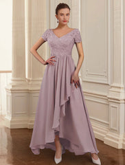 Aimishang Two Piece A-Line Mother of the Bride Dress Formal Wedding Guest Elegant High Low V Neck Asymmetrical Ankle Length Chiffon Lace 3/4 Length Sleeve Jacket Dresses with Appliques