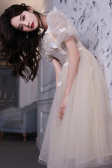 Champagne Lace Short Prom Dresses, A-Line Homecoming Dresses