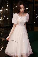 Champagne Lace Short Prom Dresses, A-Line Homecoming Dresses