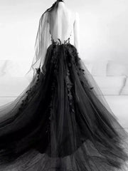 Sexy Black Lace Gothic Wedding Dresses Tulle Backless With Veil Free