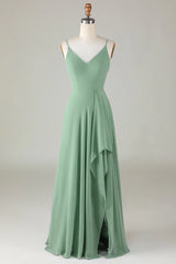 Spaghetti Straps Long Bridesmaid Dress