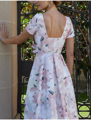 A-Line Mother of the Bride Dress Kentucky Derby Dresses Formal Wedding Guest Elegant Bateau Neck Asymmetrical Ankle Length Chiffon Short Sleeve with Pleats Flower