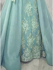 A-Line Mother of the Bride Dress Formal Elegant Party Luxurious Jewel Neck Sweep / Brush Train Satin Lace Long Sleeve with Pleats Solid Color