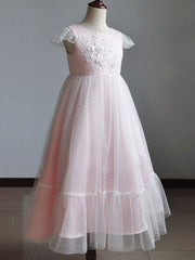 Flare Sleeve Flower Girl A Line Party Dress Floor Length Bridesmaid Dress
