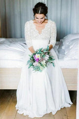 Floor Length Chiffon Beach Lace Backless Wedding Dress