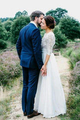 Floor Length Chiffon Beach Lace Backless Wedding Dress
