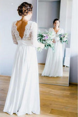 Floor Length Chiffon Beach Lace Backless Wedding Dress