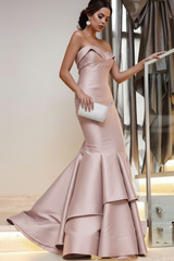 Strapless Mermaid Prom Dress Floor Length Evening Gown