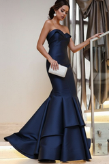 Strapless Mermaid Prom Dress Floor Length Evening Gown
