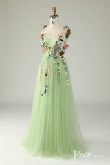 Floral Prom Dresses A-line Tulle Formal Dresses AD1100