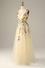 Floral Prom Dresses A-line Tulle Formal Dresses AD1100