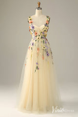 Floral Prom Dresses A-line Tulle Formal Dresses AD1100