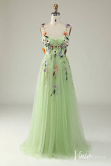 Floral Prom Dresses A-line Tulle Formal Dresses AD1100