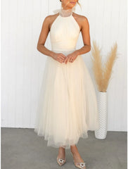 Women's Prom Dress Party Dress Homecoming Dress Long Dress Maxi Dress Black White Yellow Sleeveless Pure Color Mesh Summer Spring Halter Neck Fashion Evening Party Wedding Guest Vacation