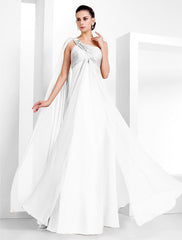 Sheath / Column Elegant Formal Evening Black Tie Gala Dress One Shoulder Sleeveless Floor Length Chiffon with Criss Cross Crystals
