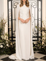 Sheath / Column Evening Gown Elegant Dress Wedding Guest Wedding Party Floor Length Sleeveless Jewel Neck Capes Stretch Chiffon with Crystals