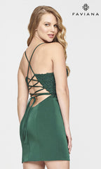 Faviana Short Lace-Bodice Green Homecoming Dress