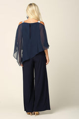 Formal Chiffon Cape Overlay Jumpsuit