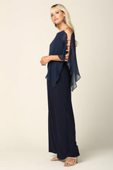 Formal Chiffon Cape Overlay Jumpsuit