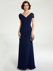 Aimishang A-Line Mother of the Bride Dress V Neck Floor Length Chiffon Sleeveless with Lace Ruching