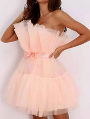 Women‘s Party Dress Corset Dress Homecoming Dress Mini Dress Black Pink Fuchsia Red Sleeveless Pure Color Backless Layered Mesh Spring Summer Strapless Party Personalized Stylish Party