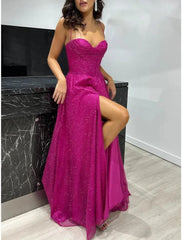 Aimishang A-Line Prom Dresses Corsets Dress Wedding Guest Wedding Party Sweep / Brush Train Sleeveless Spaghetti Strap Fall Wedding Reception Tulle with Glitter Pleats