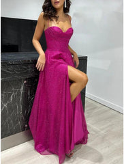 A-Line Prom Dresses Corsets Dress Wedding Guest Wedding Party Sweep / Brush Train Sleeveless Spaghetti Strap Fall Wedding Reception Tulle with Glitter Pleats
