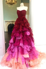 Fuchsia Ruffled Prom Dresses Strapless Formal Gown FD3266