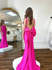 Fuchsia Satin Mermaid Prom Dresses with Bow-Tie & Open Back - FD6006