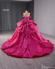 Fuchsia Sequin Lace Ball Gown Wedding Dresses Quinceanera Dress with Bow 241110
