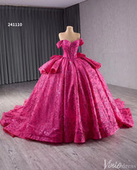 Fuchsia Sequin Lace Ball Gown Wedding Dresses Quinceanera Dress with Bow 241110