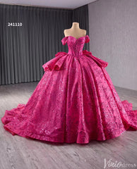Fuchsia Sequin Lace Ball Gown Wedding Dresses Quinceanera Dress with Bow 241110