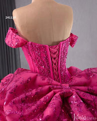 Fuchsia Sequin Lace Ball Gown Wedding Dresses Quinceanera Dress with Bow 241110