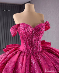 Fuchsia Sequin Lace Ball Gown Wedding Dresses Quinceanera Dress with Bow 241110