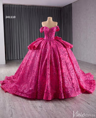 Fuchsia Sequin Lace Ball Gown Wedding Dresses Quinceanera Dress with Bow 241110