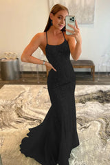 Fuchsia Spaghetti Straps Appliques Prom Dress
